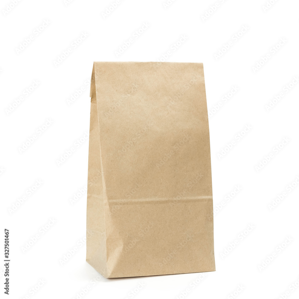 Paper bag without handles. Close up. Isolated on a white background Paper bag without handles. Close up. Isolated on a white background