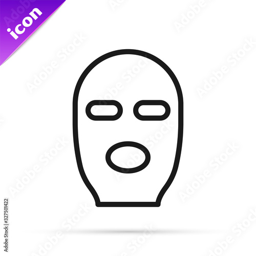 Black line Thief mask icon isolated on white background. Bandit mask, criminal man. Vector Illustration