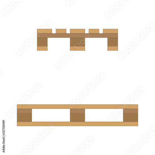 Wooden pallet. Flat design, front and side view. Vector illustration.