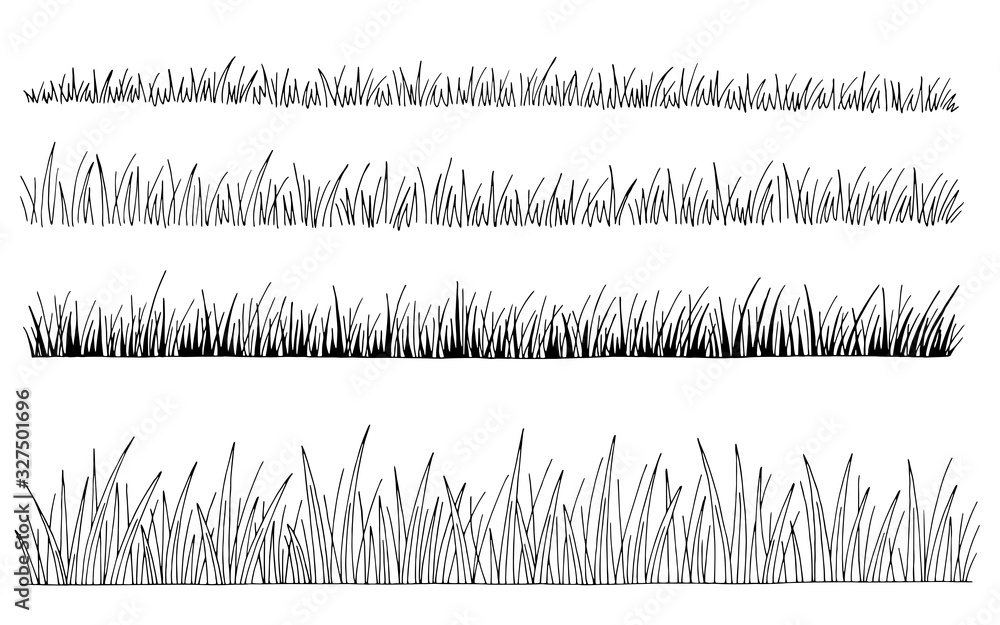 Grass set graphic black white isolated sketch illustration vector - obrazy, fototapety, plakaty 