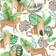 Sierkussen Tropische print patronen Aquarel luipaarden in groene jungle  © lisagerrard99