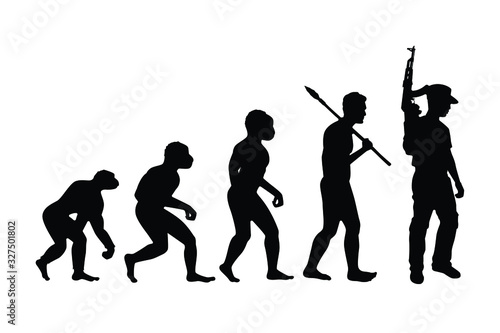 Revolution of human to soldier silhouette