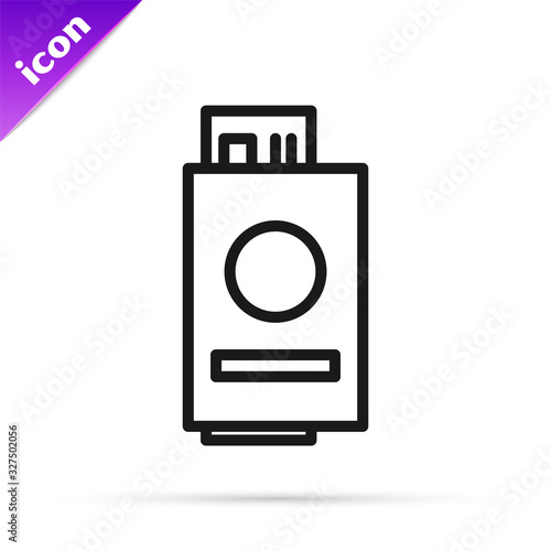 Black line Passport with ticket icon isolated on white background. Identification Document. Concept travel and tourism. Vector Illustration