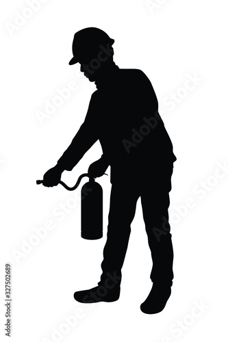 Rescue man with fire extinguisher silhouette
