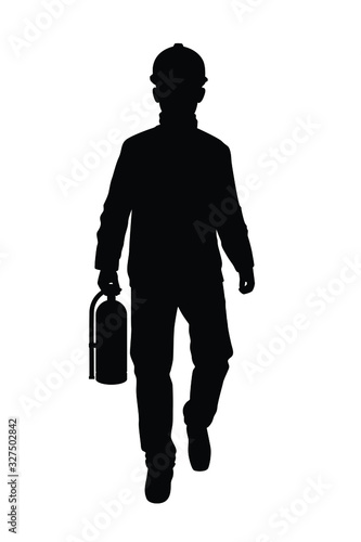 Rescue man with fire extinguisher silhouette