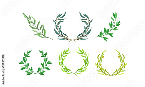 Wreaths of Leaves and Branches with Separate Twigs Vector Set