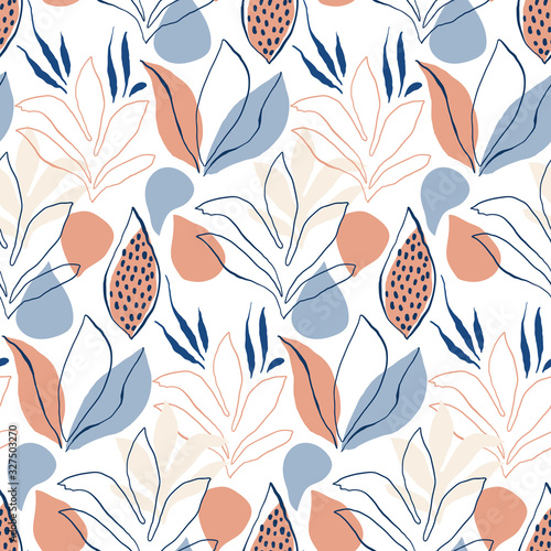 Vector Seamless Tough Tropical Pattern with Fantastic Plants