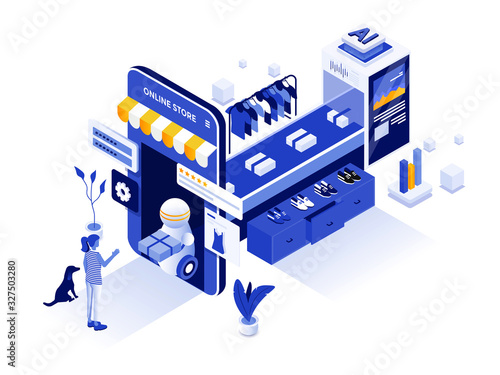 Modern Isometric Illustration design - Online Shopping