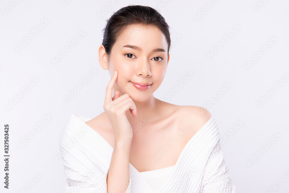 Portrait beautiful young asian woman clean fresh bare skin concept. Asian girl beauty face skincare and health wellness, Facial treatment, Perfect skin, Natural makeup, on white background, Portrait beautiful young asian woman clean fresh bare skin concept. Asian girl beauty face skincare and health wellness, Facial treatment, Perfect skin, Natural makeup, on white background,