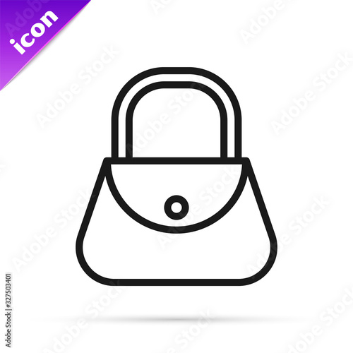 Black line Handbag icon isolated on white background. Female handbag sign. Glamour casual baggage symbol. Vector Illustration