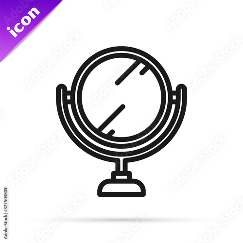Black line Round makeup mirror icon isolated on white background. 8 March. International Happy Women Day. Vector Illustration
