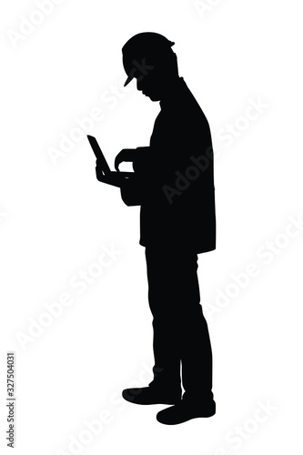 Engineer with communication technology silhouette