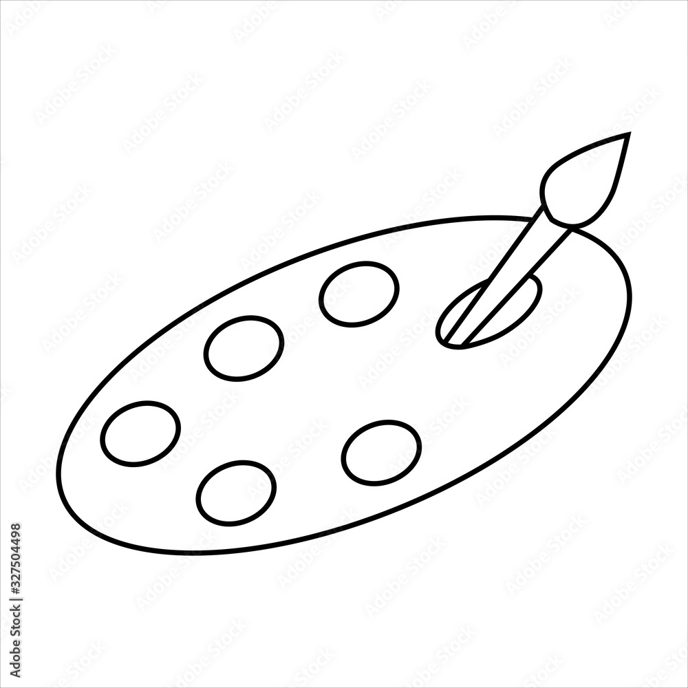 Coloring page outline of brush and paint on the palette. Vector illustration. Coloring page outline of brush and paint on the palette. Vector illustration.