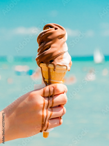 A melting ice cream on a hot sunny summer day at the lake Balaton.