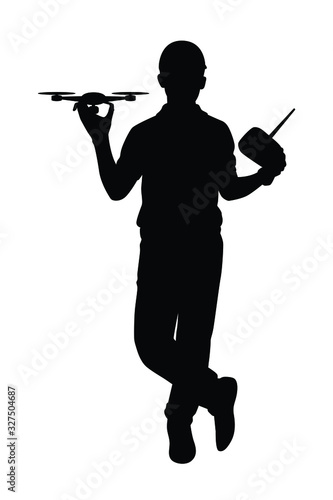 Man and drone silhouette vector