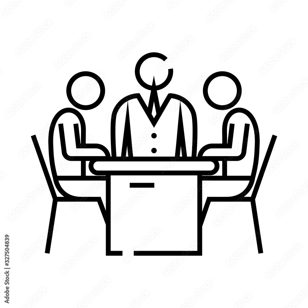 Meeting line icon, concept sign, outline vector illustration, linear symbol. Meeting line icon, concept sign, outline vector illustration, linear symbol.