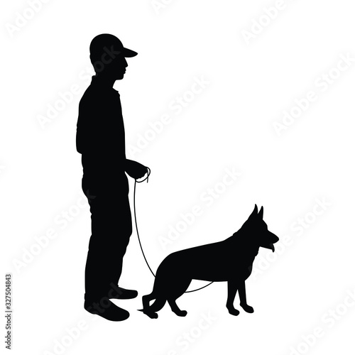 Man and dog silhouette, pet