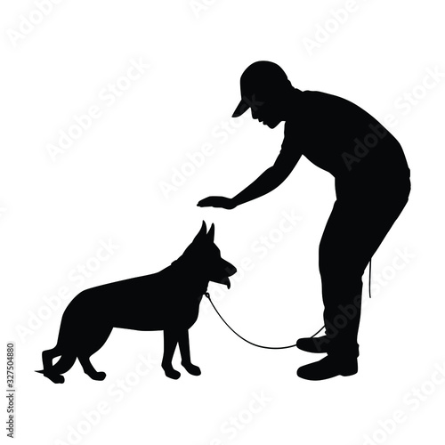 Man and dog silhouette, pet