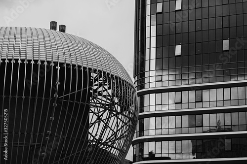 City modern architecture, futuristic buildings in black and whit