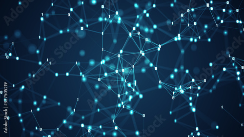 Abstract futuristic - Molecules technology lines and dots connect dark blue background. Technology connection digital binary data and big data concept.