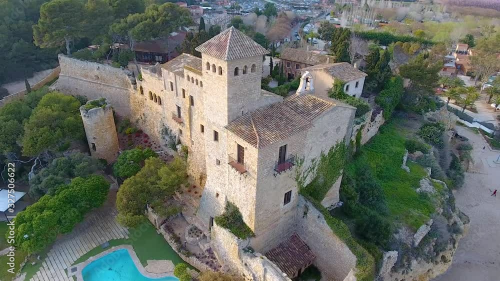 Aerial view around Castle of the Marquises at Tamarit beach, Tarragona province, Spain Aerial view around Castle of the Marquises at Tamarit beach, Tarragona province, Spain