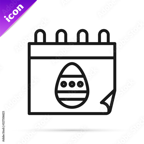 Black line Calendar with Easter egg icon isolated on white background. Spring Christian Holiday symbol. Vector Illustration