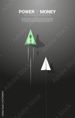 money banknote origami paper airplane is move faster than the white. Business Concept of fast lane for moving and marketing