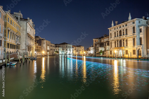Grand Canal with gondolas at night, Venice, Italy © k_samurkas