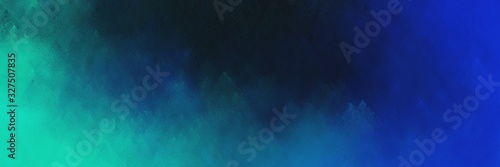abstract painting background graphic with midnight blue, light sea green and very dark blue colors and space for text or image. can be used as horizontal background texture