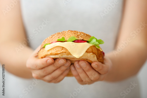 Freshly prepared cheeseburg...