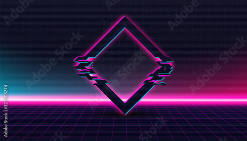 Creative vector synthwave, retrowave, vaporwave background illustration. Retro retrowave style poster. Neon cosmo synthwave music banner. Art design vaporwave template. Abstract concept glitch effect photo