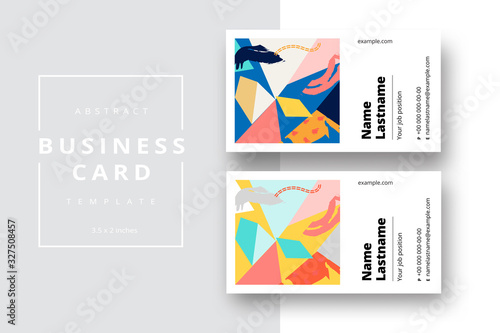 Trendy minimal abstract business card template. Modern corporate stationery id layout with geometric pattern. Vector fashion background design with information sample name text.