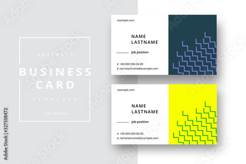 Trendy minimal abstract business card template. Modern corporate stationery id layout with geometric pattern. Vector fashion background design with information sample name text.