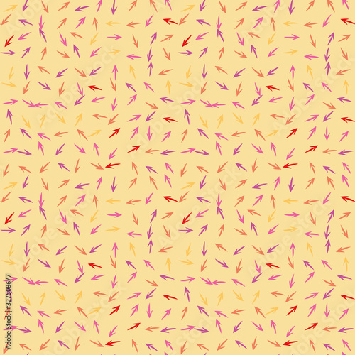 Pink red ans violet arrows on yellow background seamless vector pattern. Abstract surface print design. photo