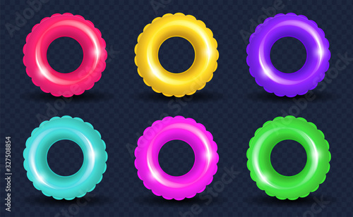 Creative vector illustration of inflatable swim ring, circle isolated on transparent background. Colorful rubber ring template. Concept water park, summer beach, swimming pool rubber toy element