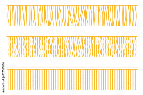 Creative vector illustration of fringe trim, garment frills, textile fringe, raw cloth edge isolated on transparent background. Design knotted fringe template. Abstract concept textile border element