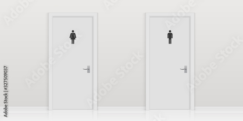 Creative vector illustration of toilet door, male and female genders, wc, bathroom with wall. Art design public toilet template. Abstract concept man and woman gender lavatory room