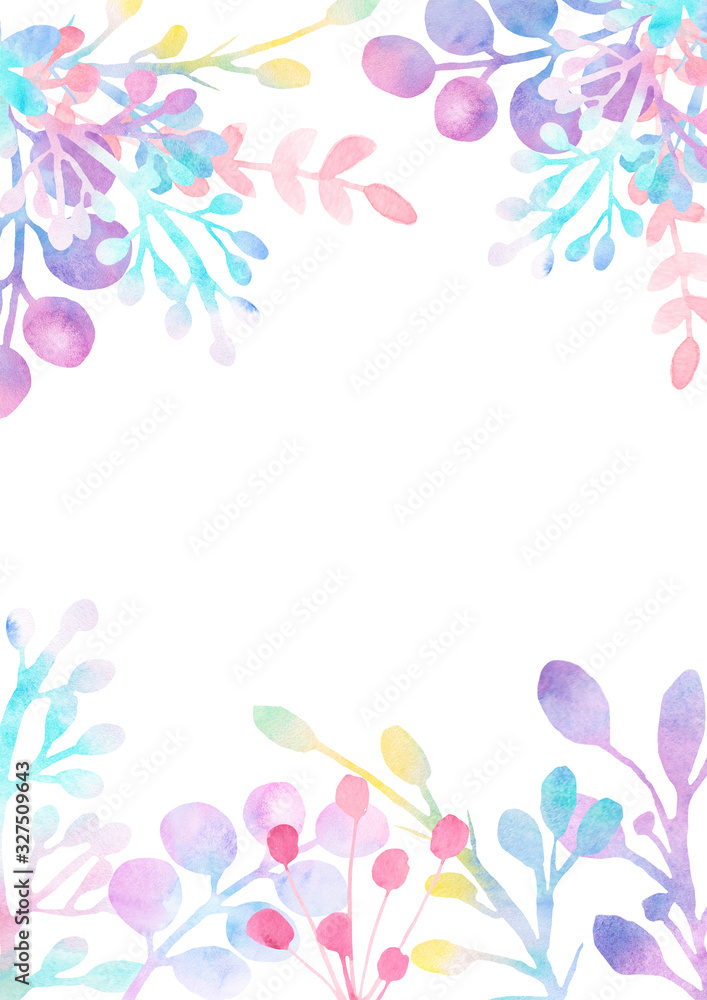Watercolor floral illustration - pink and blue  flowers frame for wedding stationary, greetings, wallpapers, fashion, background.Fairytale stile frame.