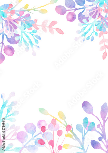 Watercolor floral illustration - pink and blue flowers frame for wedding stationary, greetings, wallpapers, fashion, background.Fairytale stile frame.