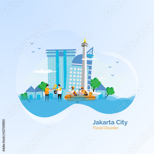 Flat design of the city of Jakarta during the flood disaster