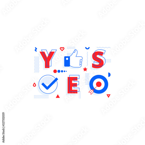 Poster Yes - geometric font in memphis style