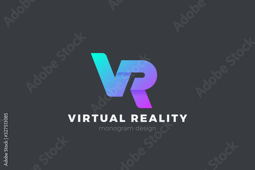 VR monogram Logo Virtual Reality technology Lettering composition vector design template