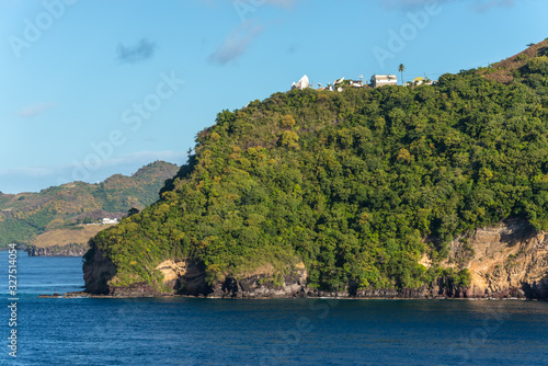 Sea and rocky coast of the Clare Valley in tropical caribbean island of Saint-Vincent, Saint-Vincent and Grenadines