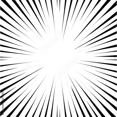 Radial zoom speed line black on white. Comic background vector illustration.