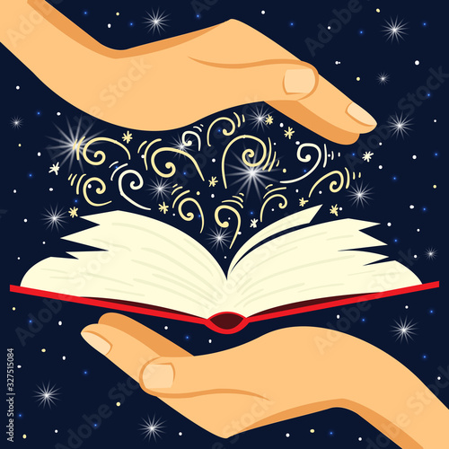 Literature fans. The hand that holds the books.