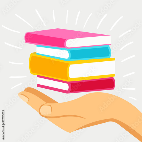 Literature fans. The hand that holds the books. Literature fans.