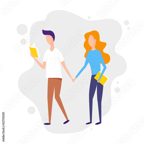 Literature fans.  People who love to Read.  Reading Books concept. Flat cartoon vector illustration.