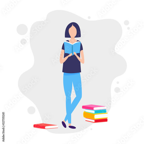Girl studying with some books. Young student girl. Education and learning concept