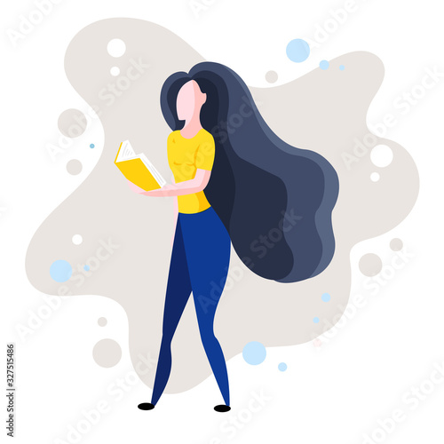 Girl studying with some books. Young student girl. Education and learning concept