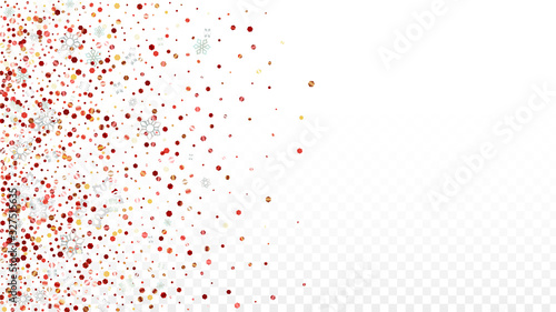 Christmas  Vector Background with Falling Glitter Snowflakes and Stars. Isolated on Transparent. Realistic Snow Twinkly Pattern. Glitter Overlay Print. Winter Party. Design for Banner, Poster.